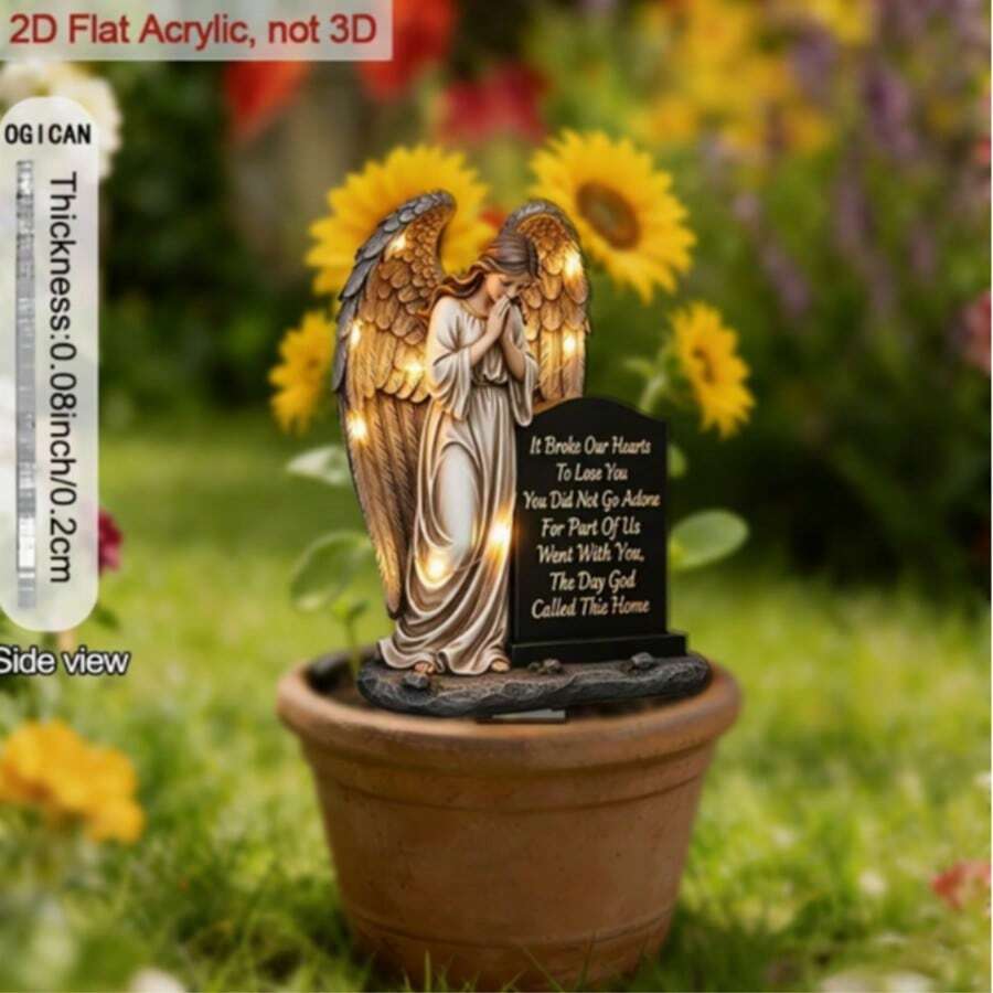 2D Flat Acrylic Praying Angel Stake, Waterproof And Scratch-Resistant, Cemetery Tombstone Memorial Decoration
