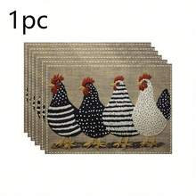 Multi-Pack Farm Chicken Placemats In 2 Styles: Red Checkered & Linen Embroidered. 100% Polyester, Non-Slip, Heat-Resistant, Easy To Clean. Ideal For Farmhouse Kitchens, Meals And Gatherings. - Multicolor - View 20