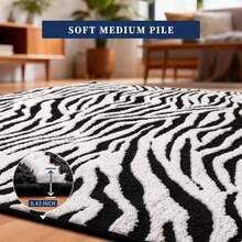 Zebra Stripe Area Rug, Abstract Modern Black And White Washable Rug, Non-Slip Non-Shedding Soft Plush Carpet, Suitable For Living Room, Dining Room, Office, Game Room Home Decor - Black - View 7