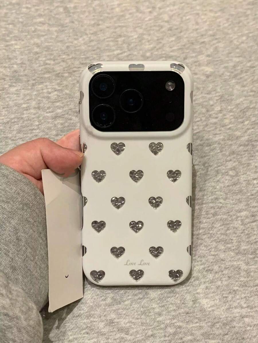 Casing Ponsel Polkadot Perak Berongga Gaya Jepang & Korea, Kompatibel dengan Apple 17 Pro Max, 17 Pro, 16 Pro, 15 Pro, 14 Pro, 13, Pelindung Ganda Tahan Guncangan, Desain Kreatif dan Unik untuk Wanita - Putih - View 1