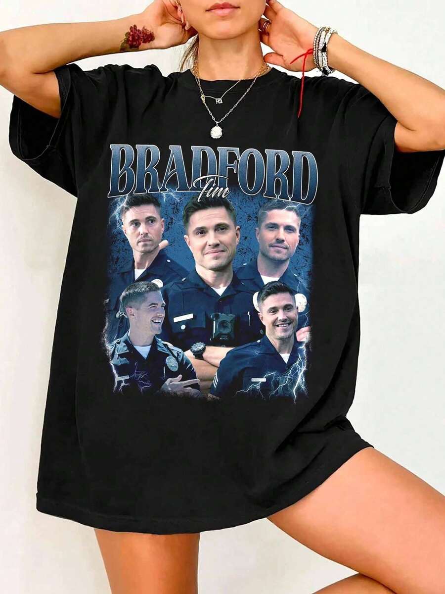 Tim Bradford "The Rookie" - Maglietta grafica stile anni '90, Top da donna, Top estivo, Outfit da concerto, Maglietta in cotone - nero - Visualizzare 1