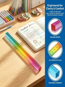 Cubo de regla colorido herramienta de dibujo geométrico 2 en 1, juego de papelería para aprendizaje de matemáticas, papelería de dibujo y medición, ayuda para la enseñanza de matemáticas, Body sólido geométrico de plástico multifuncional - Multicolor - Ver 6