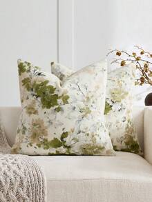1pc/2pcs Sage (No Insert) Vintage Botanical Floral Pattern Throw Pillow Cover, Fashionable Retro Comfortable Jacquard Chenille + Faux Cashmere Decorative Pillow Cover, Suitable For Daily Home Decor, Sofa, Bed, Bedroom, Gift, Holiday Decoration, Spring Summer Autumn Winter, All Seasons, Aesthetic - Sage Green - View 2