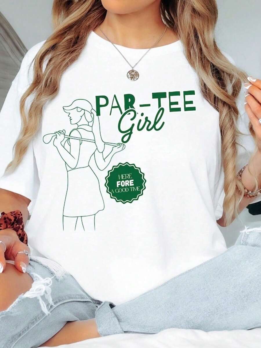1 Piece Par-Tee Women's Golf T-Shirt, Golf Gift For Her, Golf T-Shirt, Women's Golf T-Shirt, Golf Gift, 180g 100% Cotton - 白色 3 - 查看 1