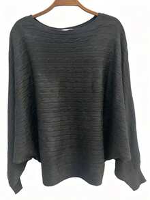 Women's Black Cable-Knit Oversized Long Sleeve Scoop Neck Sweater For Fall - 黑色 - 查看 3
