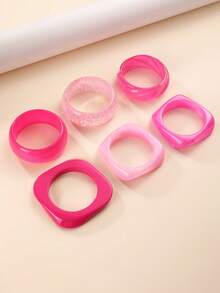 NAIZHU 1/6pcs Fashionable Children's Exaggerated Asymmetrical Geometric Resin Bracelets, Suitable For Daily Wear And Party Accessories - Hot Pink - View 4