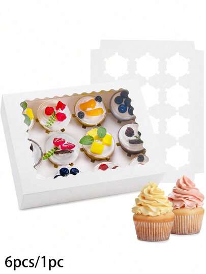 6pcs/1pc/Cupcake Box - Holds 12 Cupcakes, With Transparent Window, Convenient For Carrying And Display - Perfect For Cupcakes, Desserts, Etc.