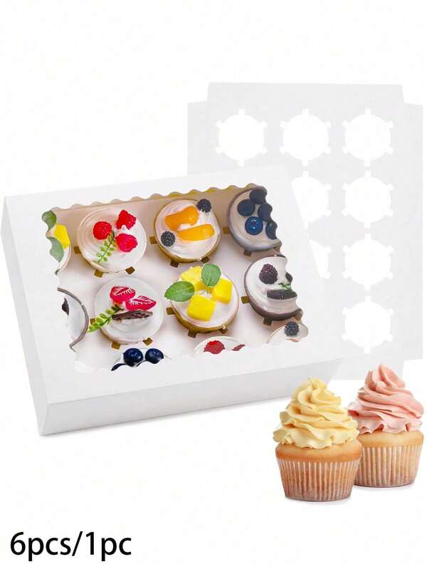6pcs/1pc/Cupcake Box - Holds 12 Cupcakes, With Transparent Window, Convenient For Carrying And Display - Perfect For Cupcakes, Desserts, Etc.