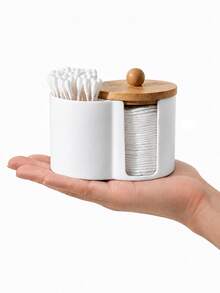 2-In-1 Swab Dispenser & Makeup Pad Holder - Shatterproof Bathroom Vanity Organizer Apothecary Jars For Rounds, Balls, Floss Picks, Hair Ties & Beauty Sponges - Multicolor - View 7