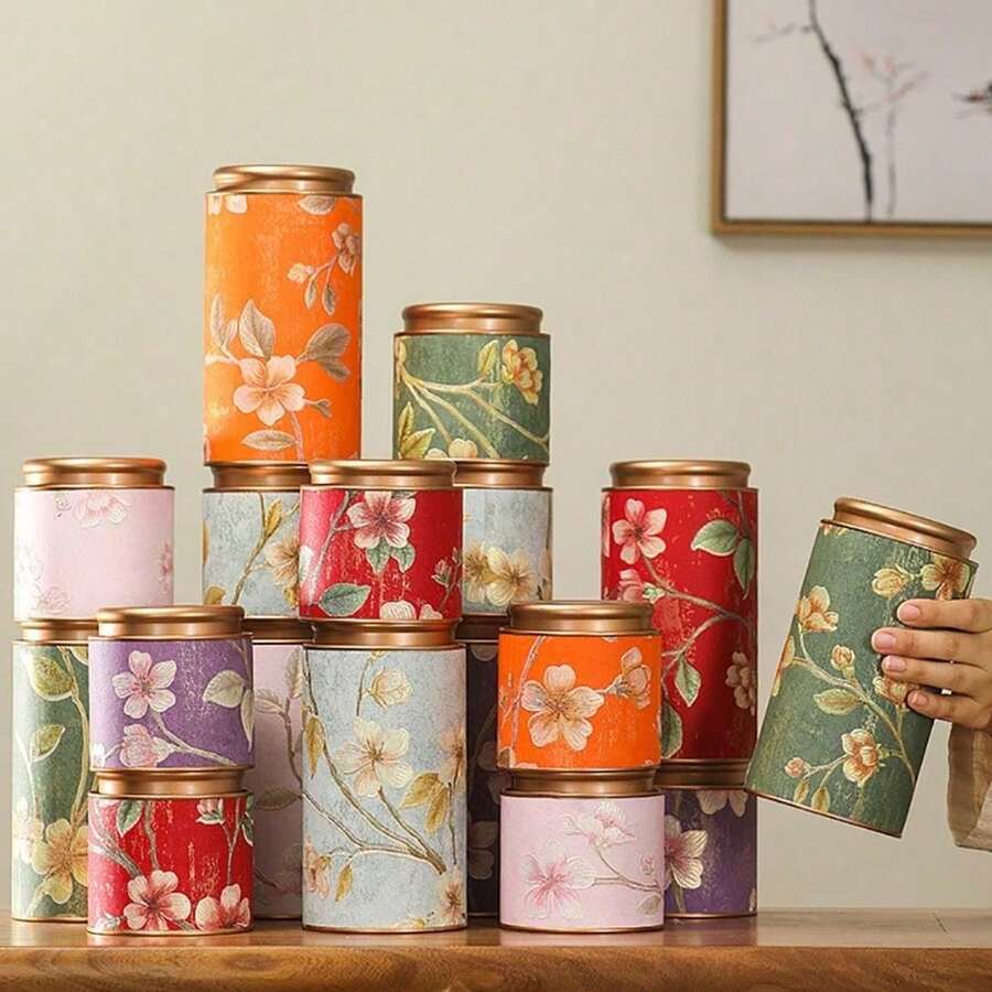 1 buah Wadah Penyimpanan Dapur & Pantry 500ml/100ml, Untuk Teh, Biji Kopi, Gula dan Kacang-kacangan, Wadah Teh Logam, Kedap Udara, Bagian Bawah dan Tutup Berlapis Porselen, Hadiah Liburan & Penggunaan Sehari-hari