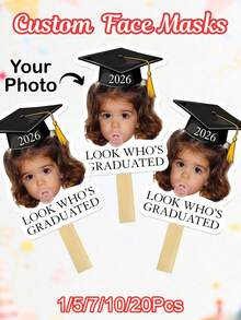 1/5/7/10/20Pcs Customizable Hand-Held Sign, Personalized With Photos, 2026 Graduation Cap Design, Graduation Party, Classroom Decor, Family Gathering, Graduation Gift Photo Props, Class Of 2026 - Multicolor - View 1