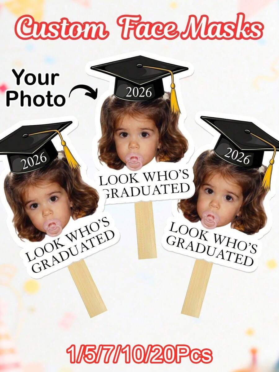 1/5/7/10/20Pcs Customizable Hand-Held Sign, Personalized With Photos, 2026 Graduation Cap Design, Graduation Party, Classroom Decor, Family Gathering, Graduation Gift Photo Props, Class Of 2026 - Multicolor - View 1