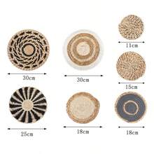 1/4/7/9/10Pcs Bohemian Wall Hanging Basket Decor, Cattail Woven Baskets Wall Decor, Boho Wall Decor, Round Farmhouse Wall Baskets For Rustic Home Kitchen Decor, Multiple Sizes - Multicolor - View 13