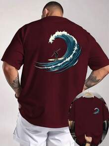 Camiseta de hombre con estampado de doble cara para surfistas, elementos de deportes extremos, top holgado personalizado para entusiastas del surf. - Negro - Ver 11