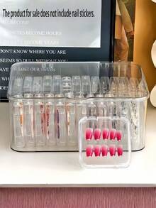 24/16/10/6pcs Transparent Press-Type Nail Storage Box, Display Box With Safety Lock Lid, Stackable Organizer And Storage, Suitable For False Nails, Acrylic Nail Tips, Salon Accessories, Holiday Gift - Clear - View 4