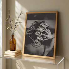 1pc Woman With Money On Head Print, Luxury Fashion Black And White Wall Art, Suitable For Room Living Room Office Bathroom Kitchen Corridor Western Fashion Home Decor, Room Accessories It Is The Perfect Gift For Him/Her Friend Gift, - A - View 4