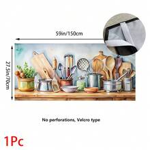 1 pieza, Decoración del hogar, Falda de mesa con estampado de cocina, Cortina pequeña de cocina, Cortina de cubierta de gabinete de cocina, Con agujeros para cortina, Fácil de colgar, Rectangular, Tejido a máquina, Lavable a máquina, Decoración y accesorios de cocina, Perfecto para gabinetes de cocina y decoración del hogar - Multicolor - Ver 16