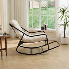 Outdoor Rocking Chair, Comfy Cushion, With Soft Thick Cushion, For Living Room, Bedroom, Reading Room, Black Frame With White Cushion - White - View 5