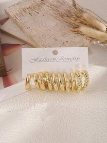 10-30pcs Textured Twist Hoop & Water Drop Geometric Earrings, Suitable As Gifts For Friends And Family On Holidays - Gold - View 9