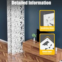 12Pcs Hollow Carved Hanging Room Divider, White PP Square Partition Screen DIY Decor With Rings  For Home Hallway - 12pcs - View 2