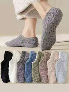 1/3/6/20/30 Pairs Random Women's Short Socks, Coral Fleece Fuzzy Floor Socks, Autumn/Winter Indoor Home Anti-Slip Short Tube Sleep Socks, Suitable For Multiple Occasions - Multicolor - View 1