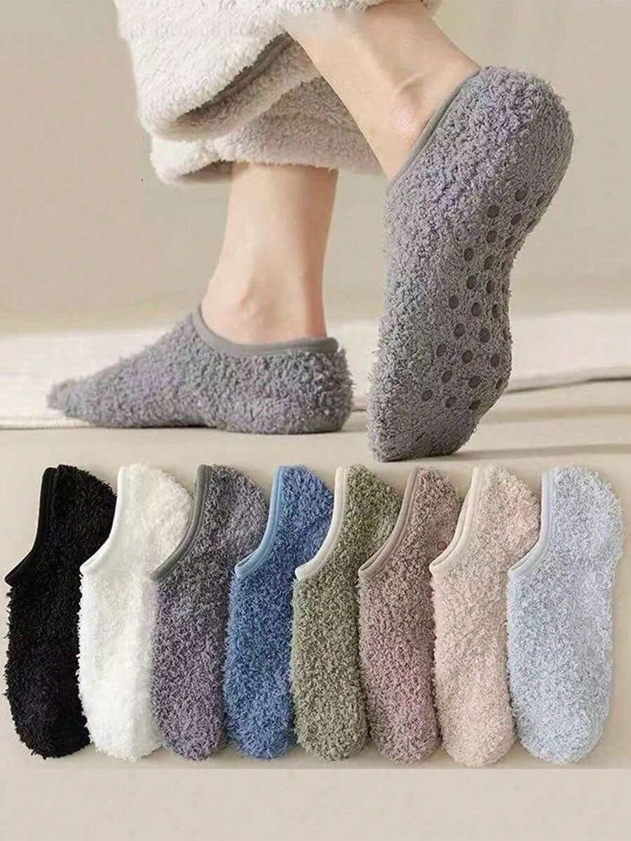 1/3/6/20/30 Pairs Random Women's Short Socks, Coral Fleece Fuzzy Floor Socks, Autumn/Winter Indoor Home Anti-Slip Short Tube Sleep Socks, Suitable For Multiple Occasions - Multicolor - View 1