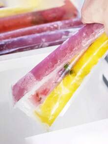 100pcs Self-Sealing Transparent Ice Bags, Freezer Ice Cube Bags, (Random Funnel Color) Plastic Bags Suitable For Vegetables, Fruit Juice, Puree, Ice Cream, Popsicles, Summer Essential Cold Storage Bags, Party Kitchen Gift Bags - Multicolor - View 4