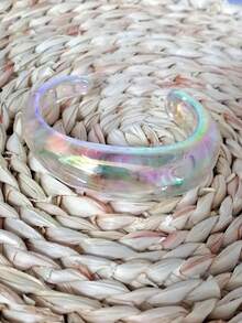 4pcs Iridescent Acrylic Bangle Set, Clear Rainbow Cuff Bracelets - Clear - View 10
