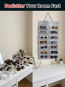 16-Piece Pocketed Felt Glasses Hanging Bag Wall-Mounted Glasses Organiser, Dust-Proof Eyewear Storage Bag Eyeglass Storage Box Multi-Function Hanging Rack Multi-Functional Hanging Jewellery Storage Pouch For Multipurpose Use In Closet/Bedroom - Multicolor - View 6