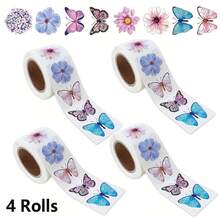 1Roll/2Rolls/4Rolls/500pcs Per Roll, Butterfly Flower Shape Stickers, Used For Decorating Gift Boxes, Self-Adhesive Paper Labels, Baking Stickers - Multicolor - View 10