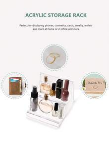 1pc Transparent Acrylic Cosmetic Display Stand, Multi-Functional Wallet Organizer, Desk Item Storage Rack, Handbag And Phone Holder, Desktop Perfume And Lipstick Display Stand, Store Shelf, Jewelry And Mini Doll Display Box - Transparent Double Layer - View 5