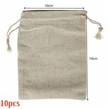5, 10pcs/paquete Bolsas de lino fino con cordón, Bolsas de lino duraderas con cordón, Múltiples tamaños y modelos, Bolsas de almacenamiento de lona para joyas, piezas pequeñas sueltas, cuentas DIY, piezas pequeñas hechas a mano - Café integral - Ver 8