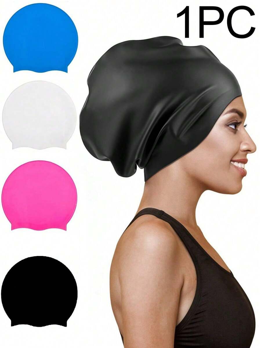 1pc Waterproof Swimming Cap, Unisex, Extra Large Silicone Swimming Cap, Suitable For Long Hair, Braided Swimming Cap, Elastic Large Swimming Cap, Suitable For Women, Dreadlocks Braided African Hair Extensions Braiding, Beach Essential, Beach Accessory, Pool Float - Multiple Styles - View 1