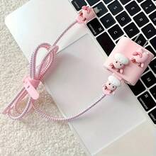 5 Pcs Pink Cow Charger Protector For IPhone 14 Pro Max, Data Cable Protector For IPhone 13/12/11, Charger Cable Organizer For 18/20W Fast Charger, Anti-Break Cable Wrap, Gift For Boyfriend/Girlfriend - Pink - View 4