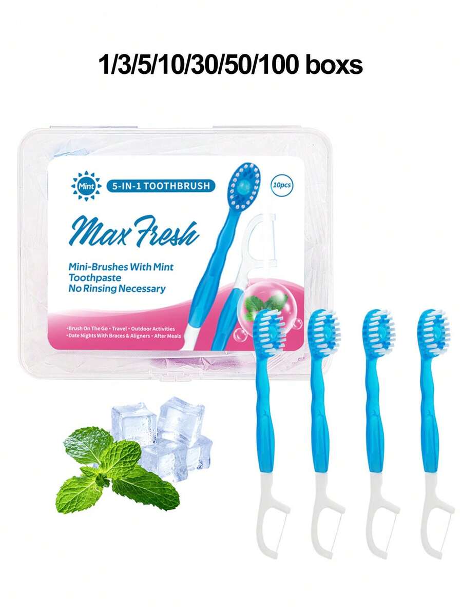 1/3/5/10/30/50/100 Boxes Mini Brushes - Disposable Toothbrush With Toothpaste, Toothpaste + Tongue Scraper + Dental Floss + Toothpick, Suitable For Work Or Travel, Individually Packaged - Romantic Sakura Flavor - View 1