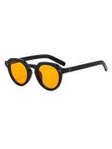 1 Pair Men's Black Round Frame Rivet Decor Retro Street Style Fashion Glasses - Black - View 2