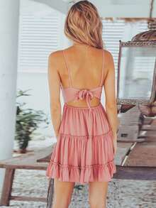 Strappy Backless Pleated A-Line Dress Summer 2026 - 藕粉色 - 查看 3