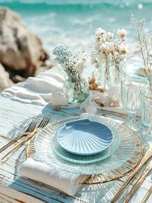 5 piezas Platos de plástico con forma de concha de verano, Platos de frutas azul/crema, Platos para aperitivos y dulces, Platos de decoración para fiestas oceánicas, Platos de desayuno, Platos pequeños para pasteles y postres, Platos para ensaladas, Bandejas de comida, Recipientes de comida, Adecuados para fiestas de verano, Hawái, Reuniones, Fiestas, Para banquetes y ocasiones especiales - multicolor - Ver 6