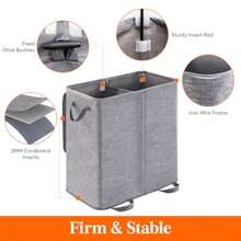Lifewit Cesta Doble para Ropa Sucia con Tapa y Bolsas de Lavandería Extraíbles Grande Plegable Cesto para la Ropa Sucia con 2 Compartimientos y Asas para Dormitorio Baño Cuarto de Lavado - Gris - Ver 3