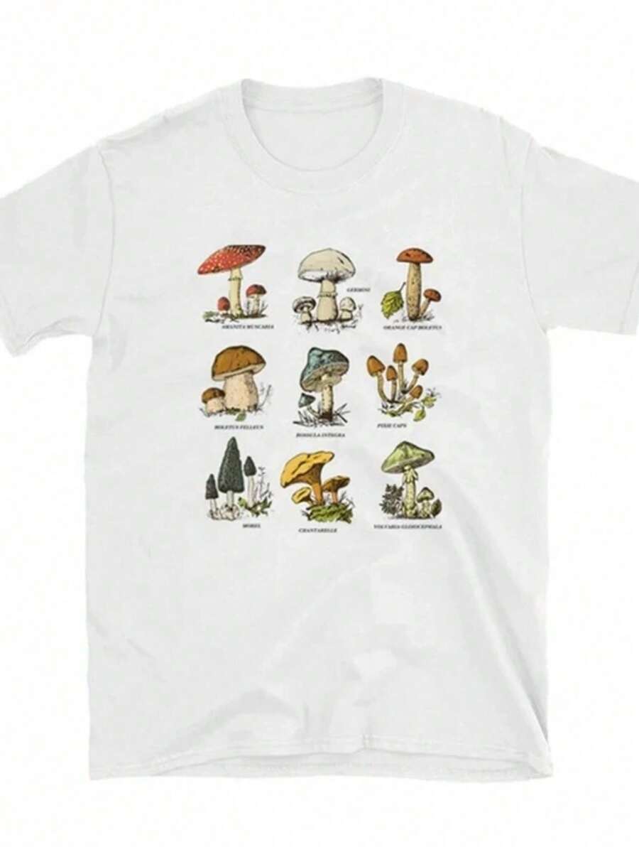 1 Piece Of Vintage Peach Print T-Shirt, Women's Summer T-Shirt, Cute, Short Sleeve, Fruit T-Shirt, Aesthetic Tops, 180g, 100% Cotton. - 白色 3 - 查看 1