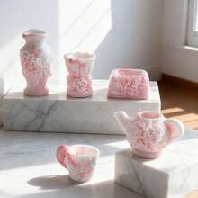 樹脂仿卡通青花瓷粉色茶具組 DIY家居裝飾材料 手作居家景觀小擺飾 - A - 查看 3