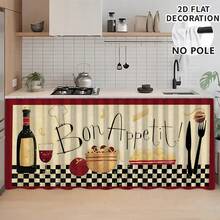 1pc, Home Decor, Food Theme Pattern Printed Table Skirt, Kitchen Small Curtain, Kitchen Cabinet Cover, With Curtain Holes, Easy To Hang, Rectangular, Machine Woven, Machine Washable, Kitchen Decoration And Accessories, Perfect For Kitchen Cabinets And Home Decor - Multicolor - View 5