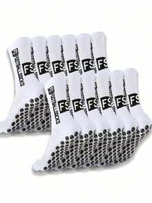 6 Pairs Men's Soccer Socks, Short Thick Terry Cloth Low-Cut High-Cut Couple Anti-Slip Socks, Mid-Calf Sports Socks, Durable, Autumn Socks 1/2/3/4/5/6 Pairs, Breathable - White - View 1