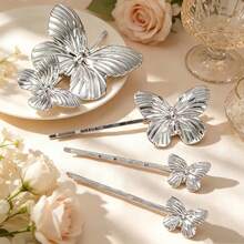 4pcs Women's Hair Clip Set, Metal Butterfly Hair Clips, Women's Party Date Summer Photo Accessories - Multicolor - View 5