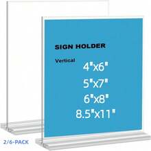 2/6 Pack T-Shaped Acrylic Sign Holder 4x6"/5x7"/6x8"/8.5 X 11", Double Sided Clear Acrylic Display Table Signs Stand New Acrylic Material T Shape Flyer Holder Plastic For Picture Paper Frame Holder Home Office Menu Retail Show Fair - T-clear - View 2