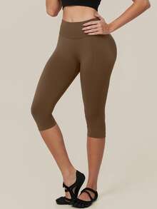 TimeOff Women's 1pc Solid Color Tummy Control Butt Lifting Slimming Sports Mid-Length Shorts - Mocha Brown - View 8