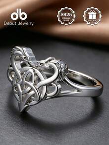 1 pieza Anillo de Plata de Ley 925 con Doble Dragón Guardián Celta, Anillo Trenzado con Nudo Celta Vintage, Unisex, Adecuado para Uso Diario, Anillo de Moda Personalizado, Regalo Perfecto para el Día de San Valentín, Día de la Madre, Festival de Música, Viene con Caja de Regalo - Dragones Gemelos Celtas - Ver 5