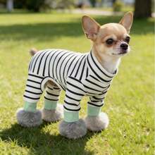1 pièce de nouveaux vêtements pour animaux de compagnie, t-shirt à 4 pattes pour petits chiens comme le Teddy, le Spitz nain, le chat. Tenues décontractées d'intérieur et d'extérieur, vêtements de nuit respirants et confortables pour le printemps, l'automne et l'hiver - Noir et Blanc - Voir 6
