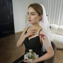 1件 2層式 肘長短款紅色蝴蝶結珍珠個性化浪漫萬聖節 Cosplay 生日婚禮派對服裝配件附髮梳 - 彩色 - 查看 3