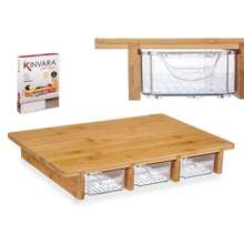Zylx shopping - Tabla de Cortar de Bambú con 3 Compartimentos y Bandejas Extraíbles, Tabla de Cocina para Picar Organizada, Madera Natural con Cajones de Plástico Transparente, 40x28x6cm - NATURAL - Ver 1